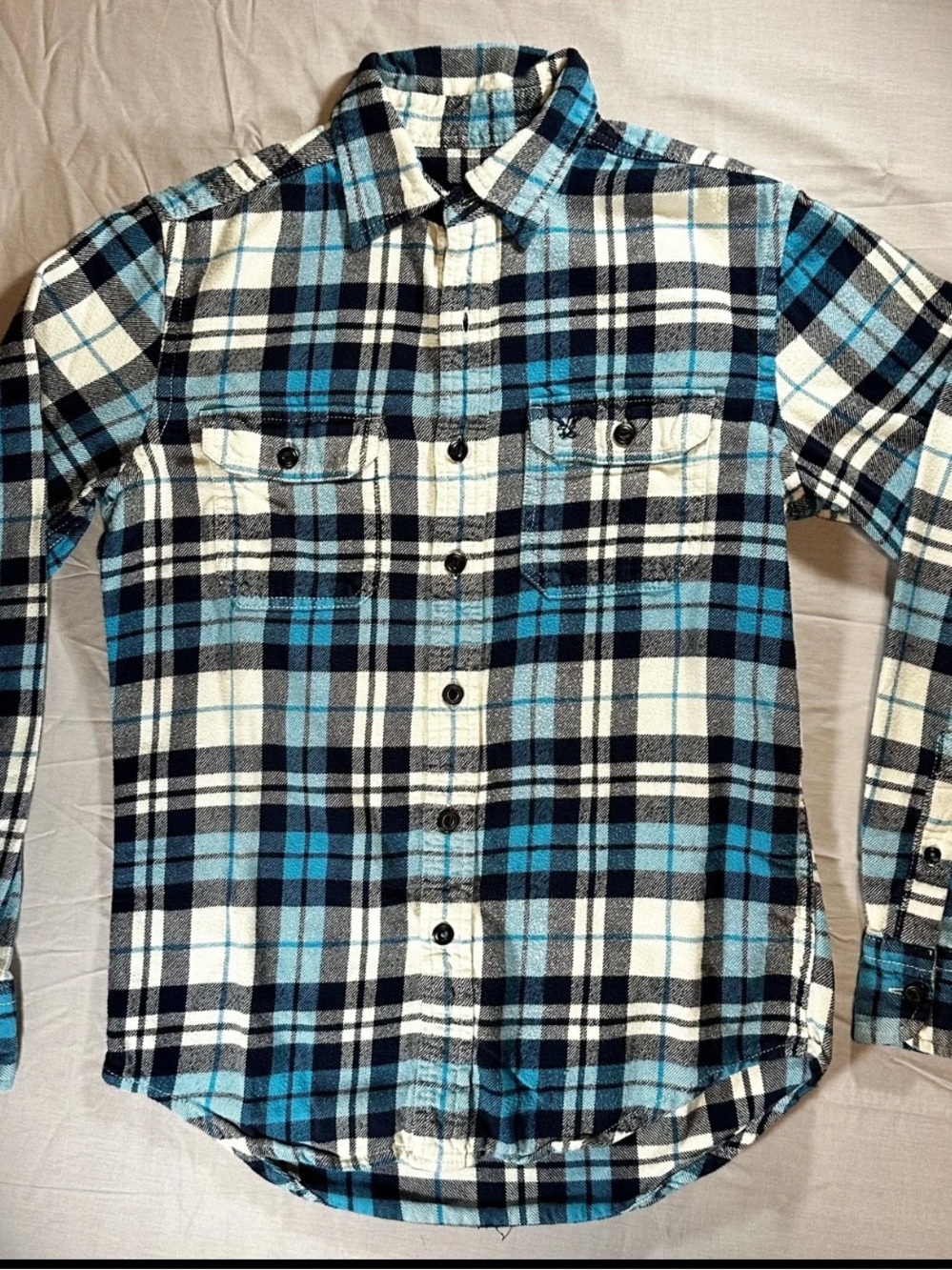 American Eagle Outfitters Blue & Black Plaid Flannel Shirt